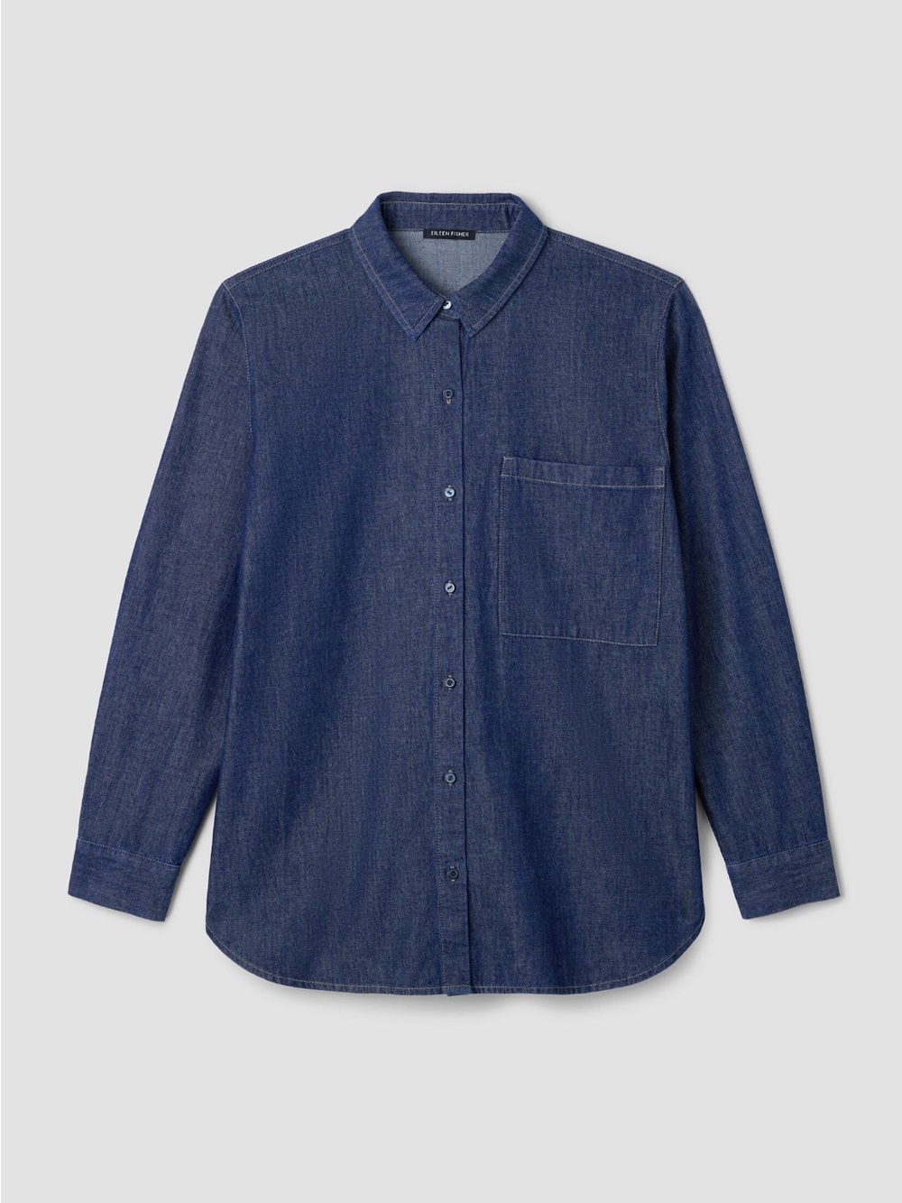 EILEEN FISHER 'Lightweight Organic Cotton Denim Classic Collar Long Shirt'